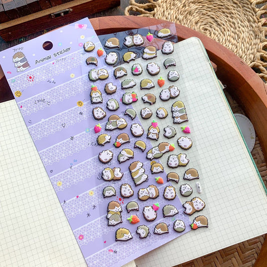 YTHB121 - 3D Puffy Decorative Stickers Hedgehog| 1 sheet | Animal Stickers