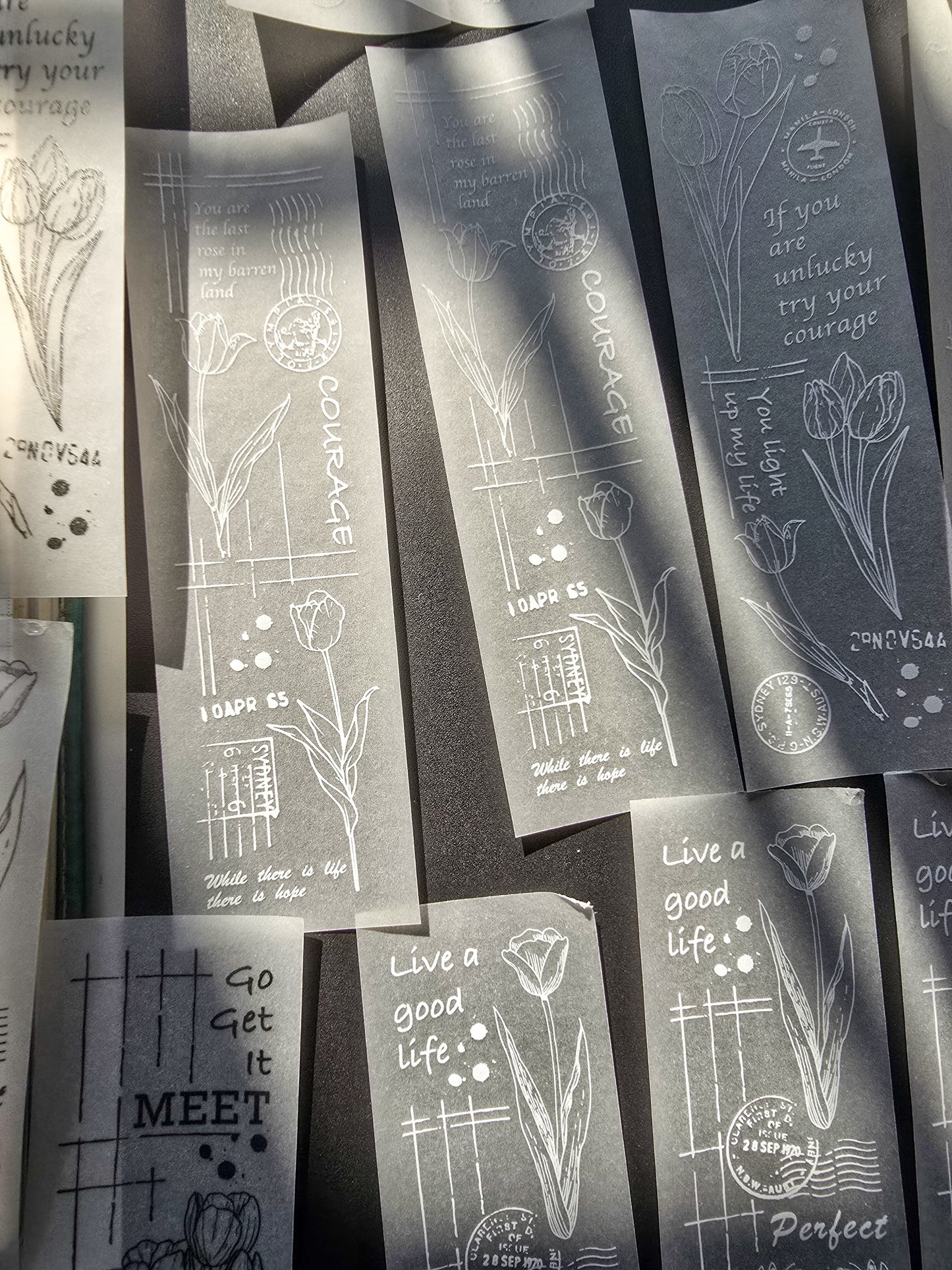 NNHY802 - sticker this murmur flower series creative retro sulphuric acid paper white ink hand account material 30 sheets into