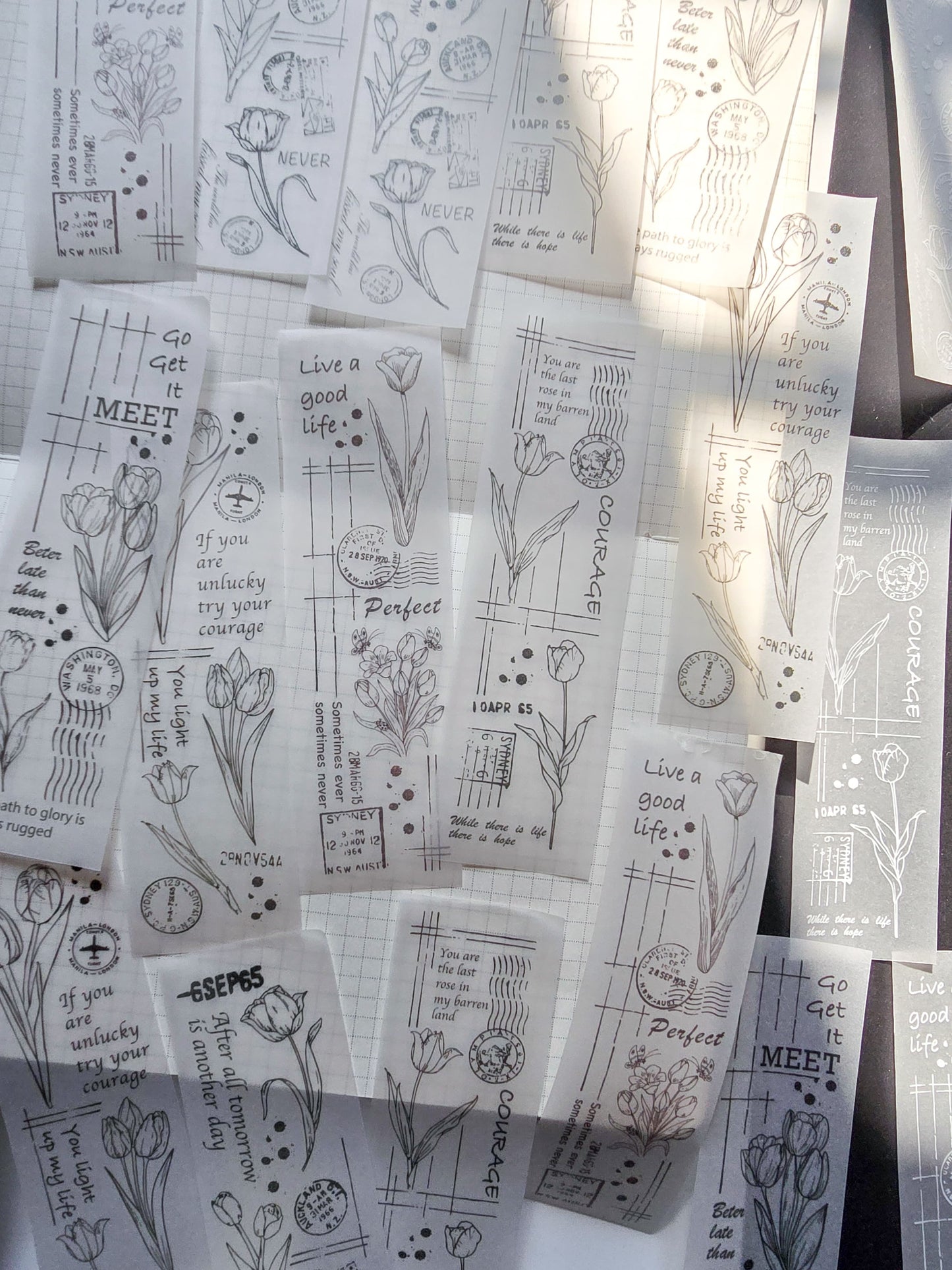 NNHY802 - sticker this murmur flower series creative retro sulphuric acid paper white ink hand account material 30 sheets into
