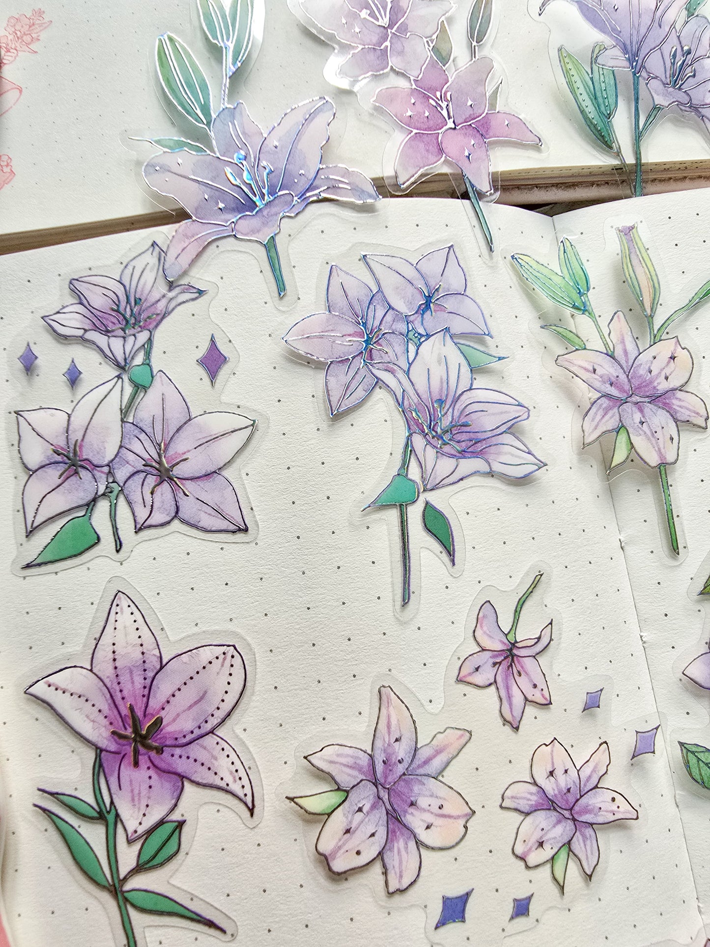PMTZB-0143 Purple Flower Sticker| Transparent Pet Sticker 15 Pcs