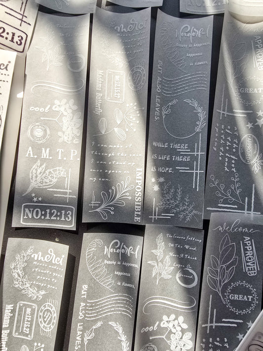 NNHY807 - sticker this murmur flower series creative retro sulphuric acid paper white ink hand account material 30 sheets into