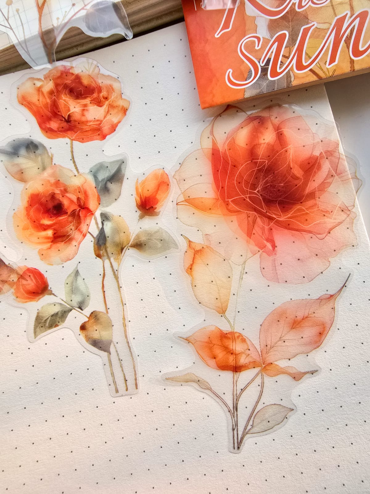 HCMG605 - sticker pack rainbow rose series of flowers waterproof pet hand account materi sticker 15 into(Orange)