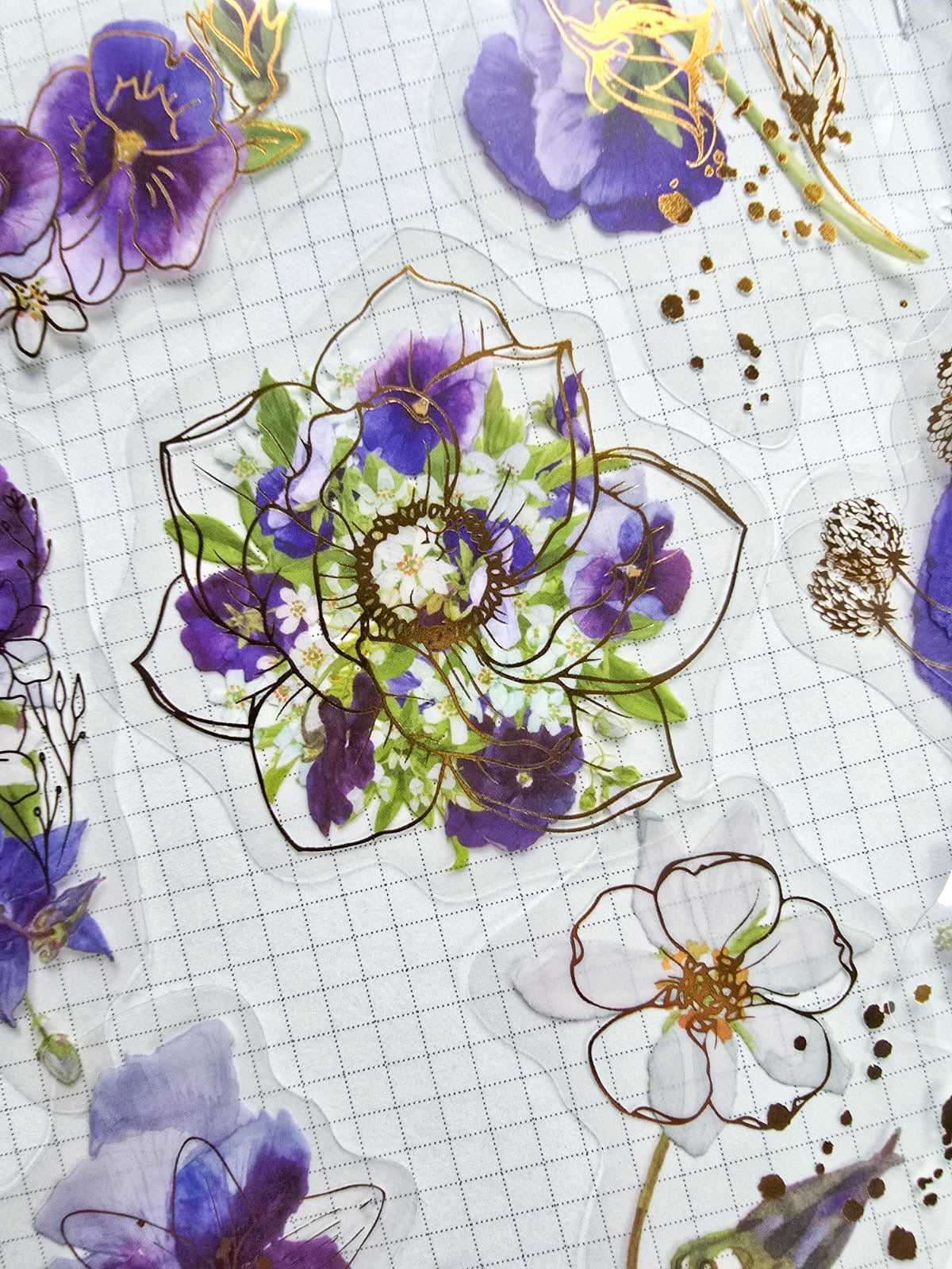 Mmk06e384 Pet Sticker Foiled sticker Flower series | mocard 30 pcs | Purple flower