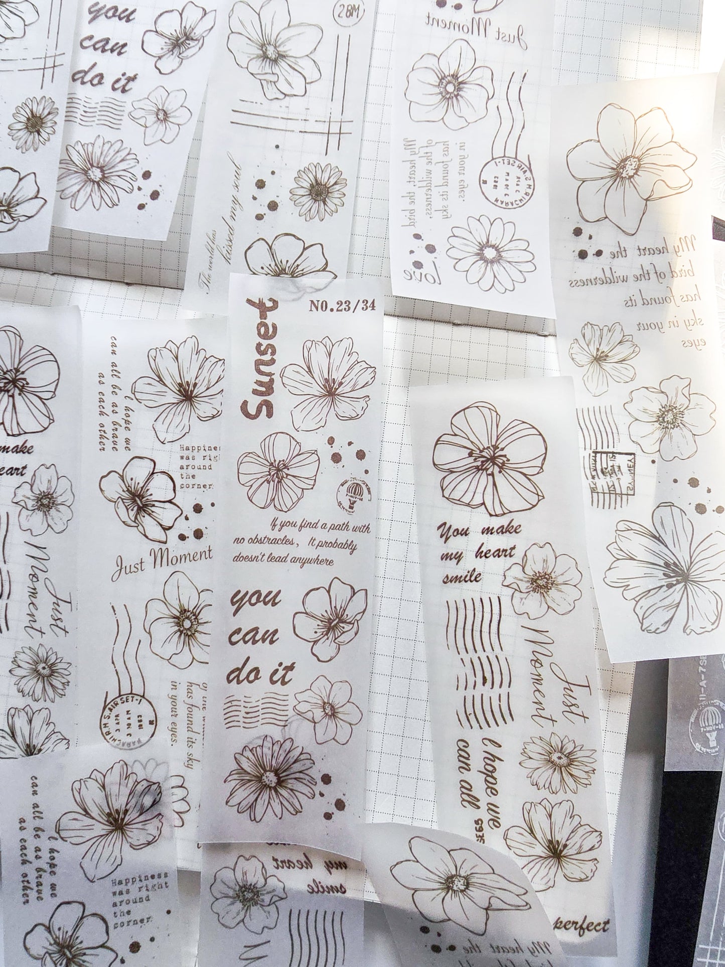 NNHY801 - sticker this murmur flower series creative retro sulphuric acid paper white ink hand account material 30 sheets into