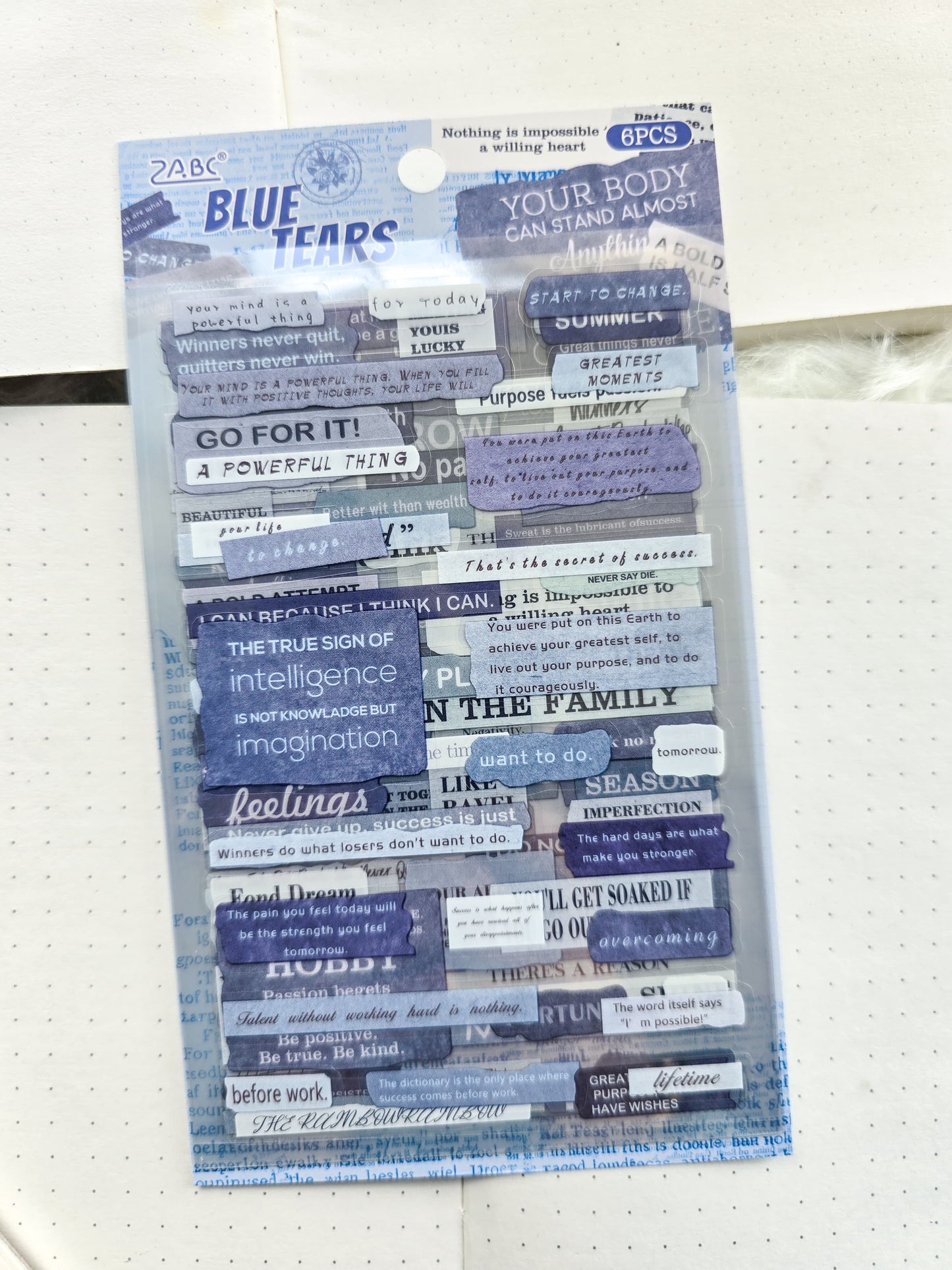 Fgjsg404 Blue Tears Sentence Letters Quotes | 6 Sheets 150*100mm