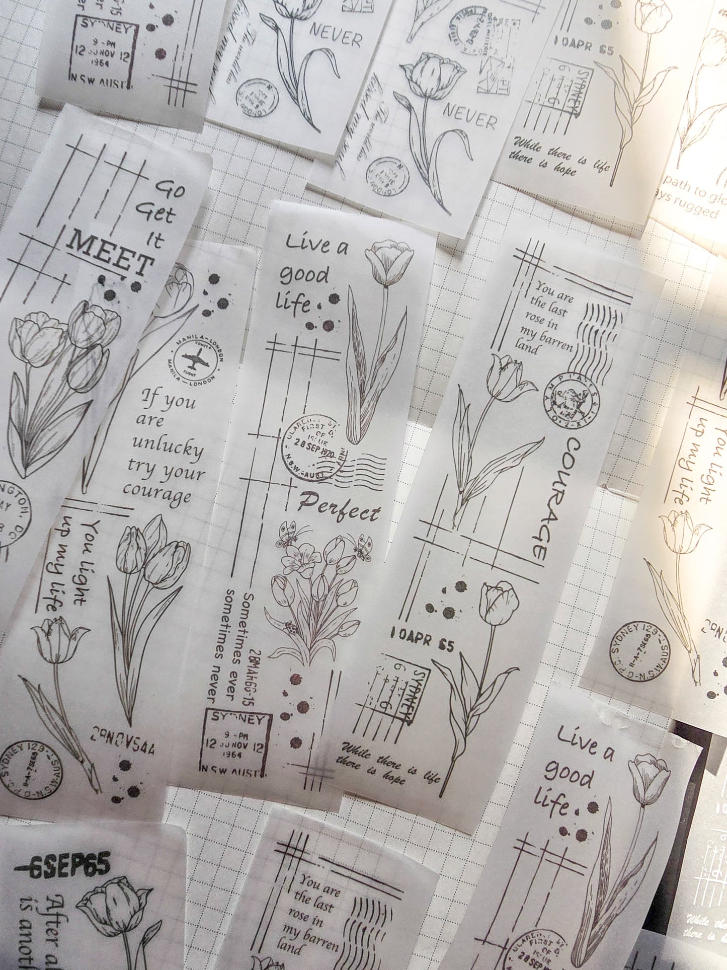 NNHY802 - sticker this murmur flower series creative retro sulphuric acid paper white ink hand account material 30 sheets into