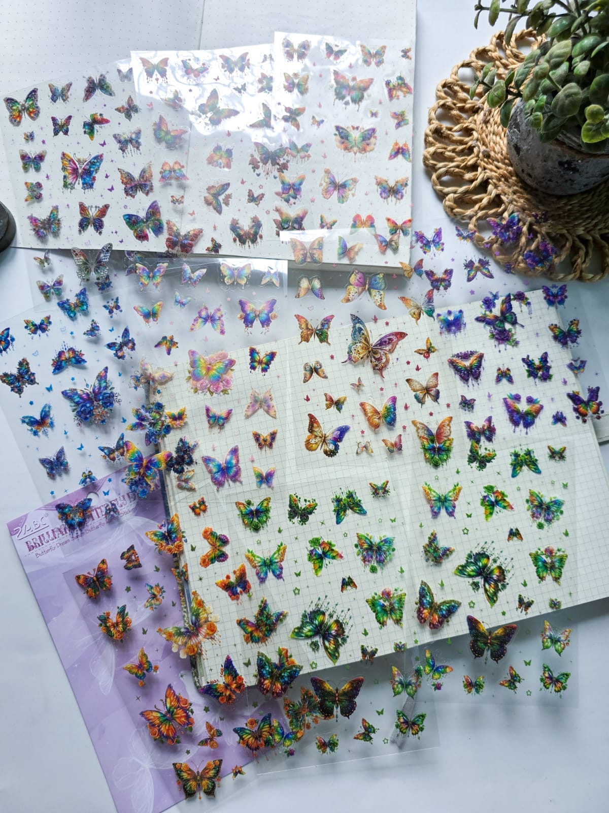 YXMD605 - sticker under the moon butterfly laser shell light hand account sticker waterproof pet film hand account material