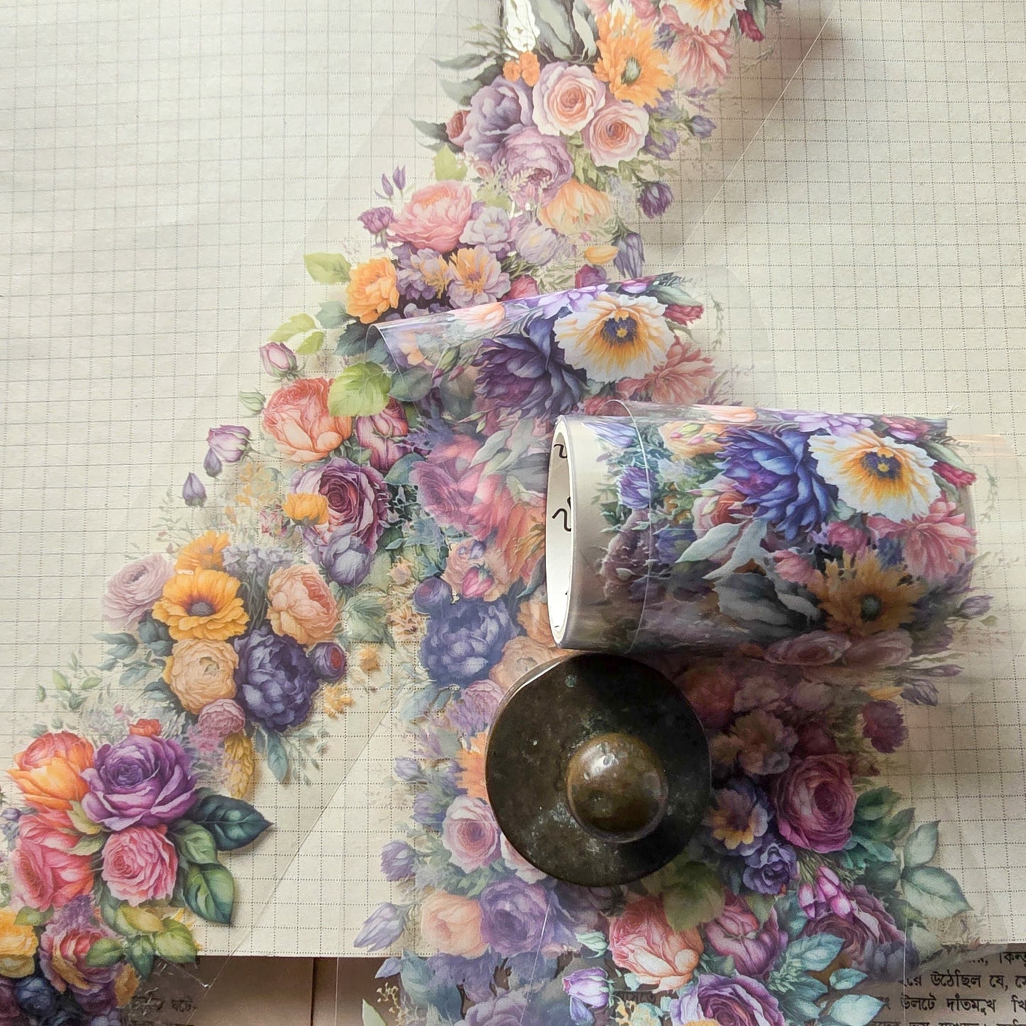 HHLN101 -C Flower Pet sticker Roll | Floral Journal Sticker Retro Pet sticker