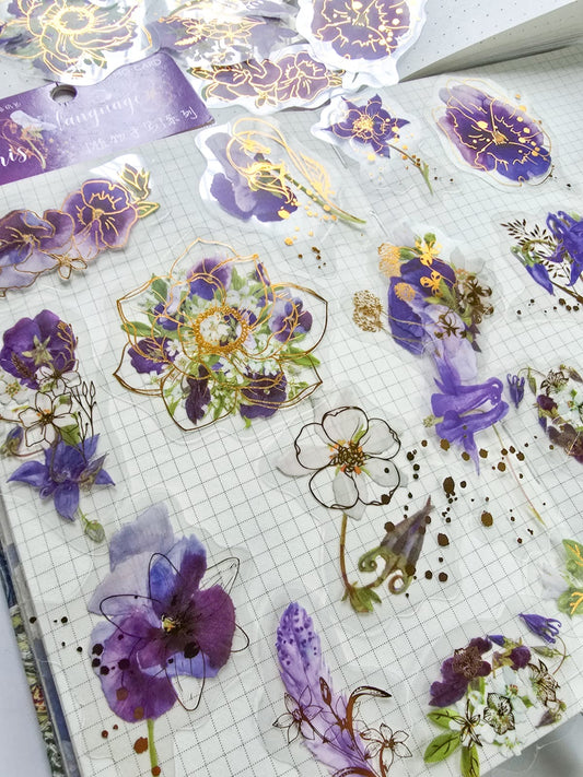 Mmk06e384 Pet Sticker Foiled sticker Flower series  | mocard 30 pcs | Purple flower