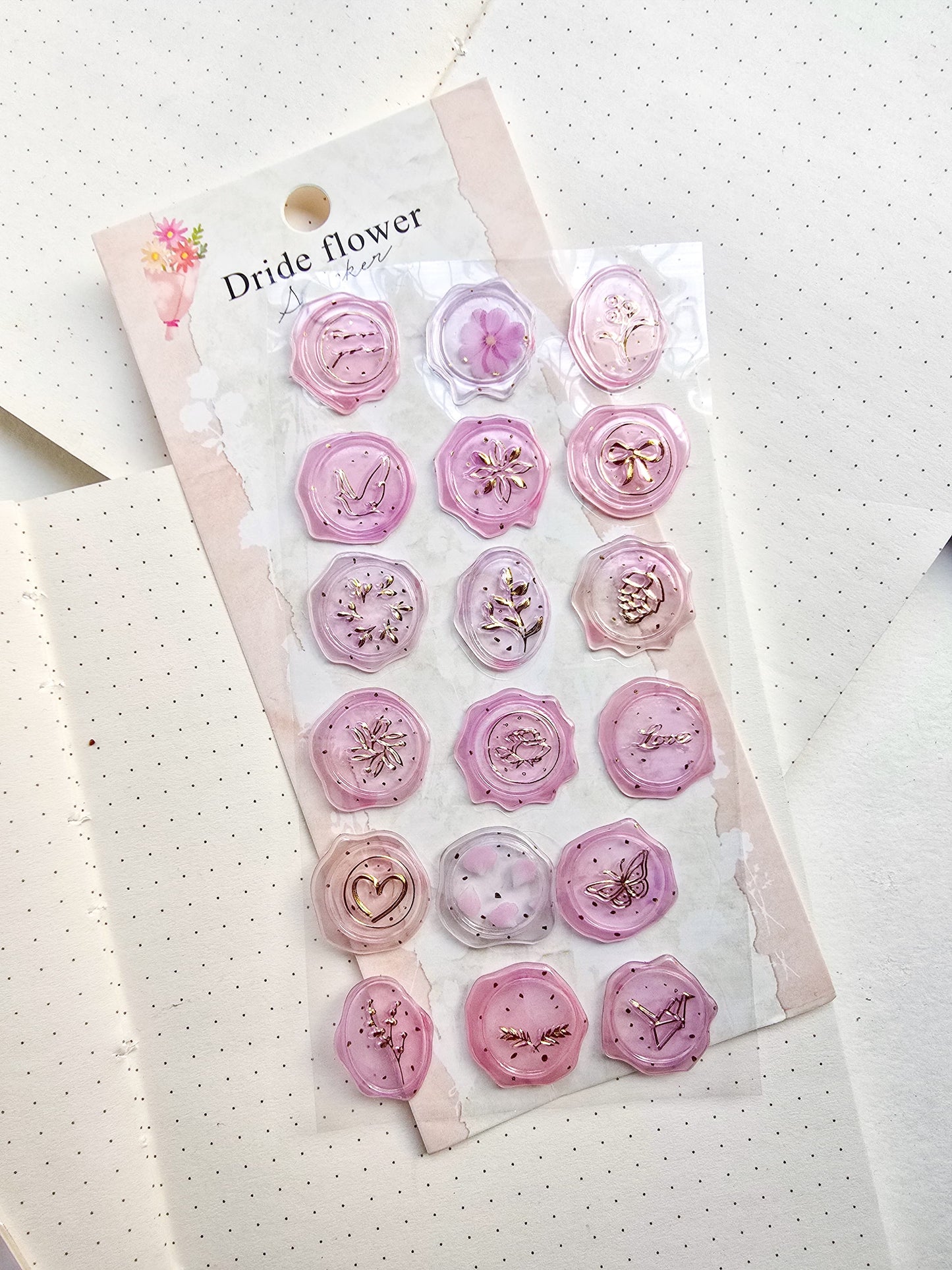 ZWBL-03 Wax Seal Flower Sticker| Daiso Luxury Deco Sticker|3d Decorative Cute Floral Sticker|1 Sheet 9x20.5cm| Lunar