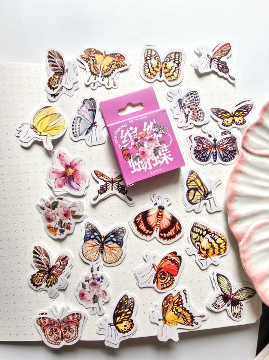 MMK04E034 Paper sticker Pack Butterfly & Flower  | 46 pcs
