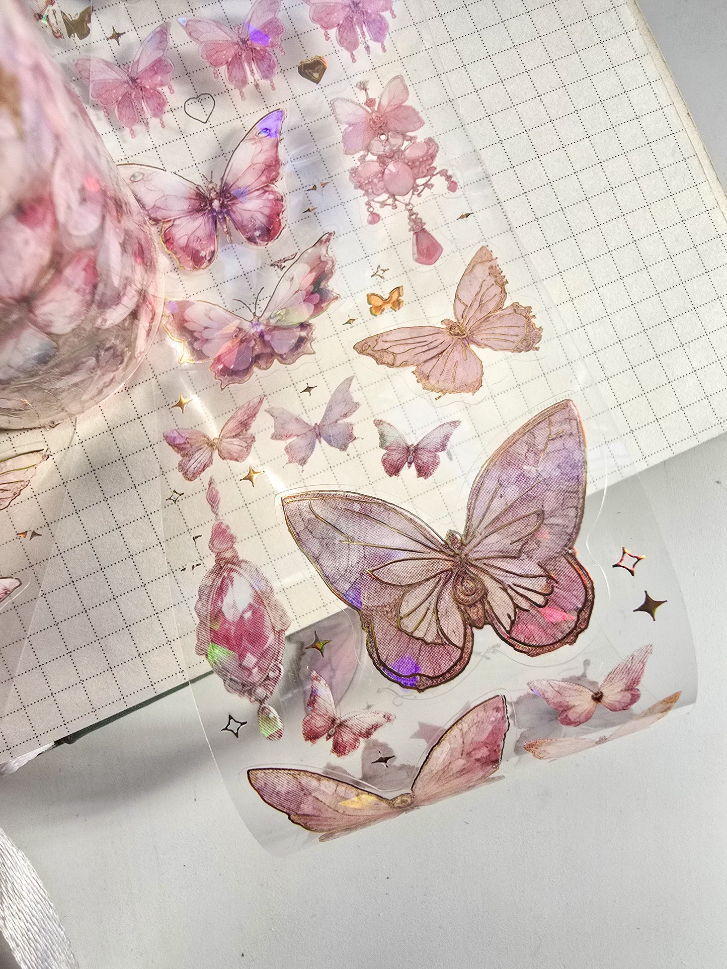 Mmk03H063 Sticker Roll| Foiled Butterfly Pink | Pre Cut sticker