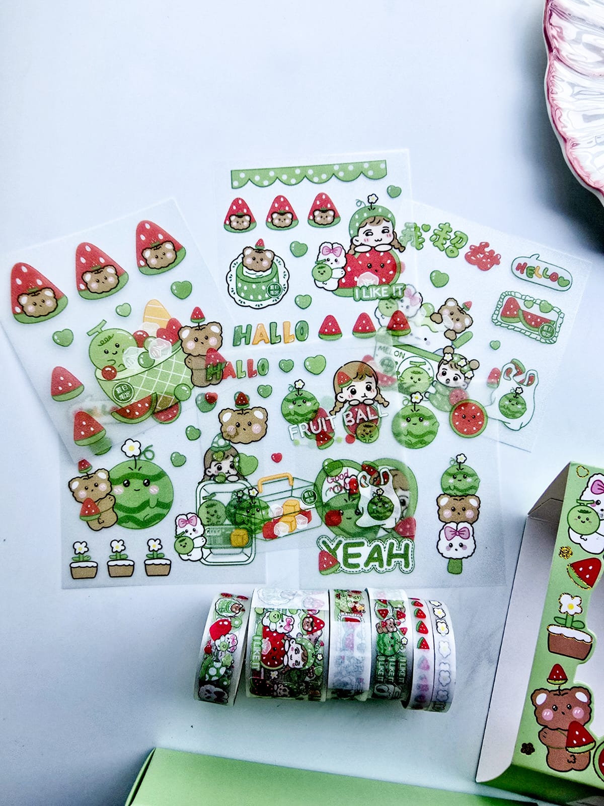 KQ-22401 | Kawaii Washi Tape & Kawaii Sticker Box Set | Waterproof Transparent PET Washi & Sticker |