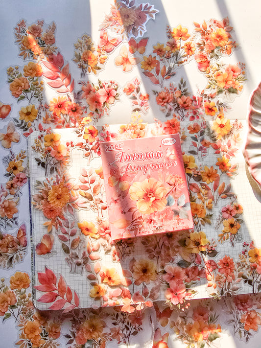 SJHY605|R-C| - Cross-border pet stickers four seasons flower language series creative flower theme handbook retro stickers 60 pieces into 6 types