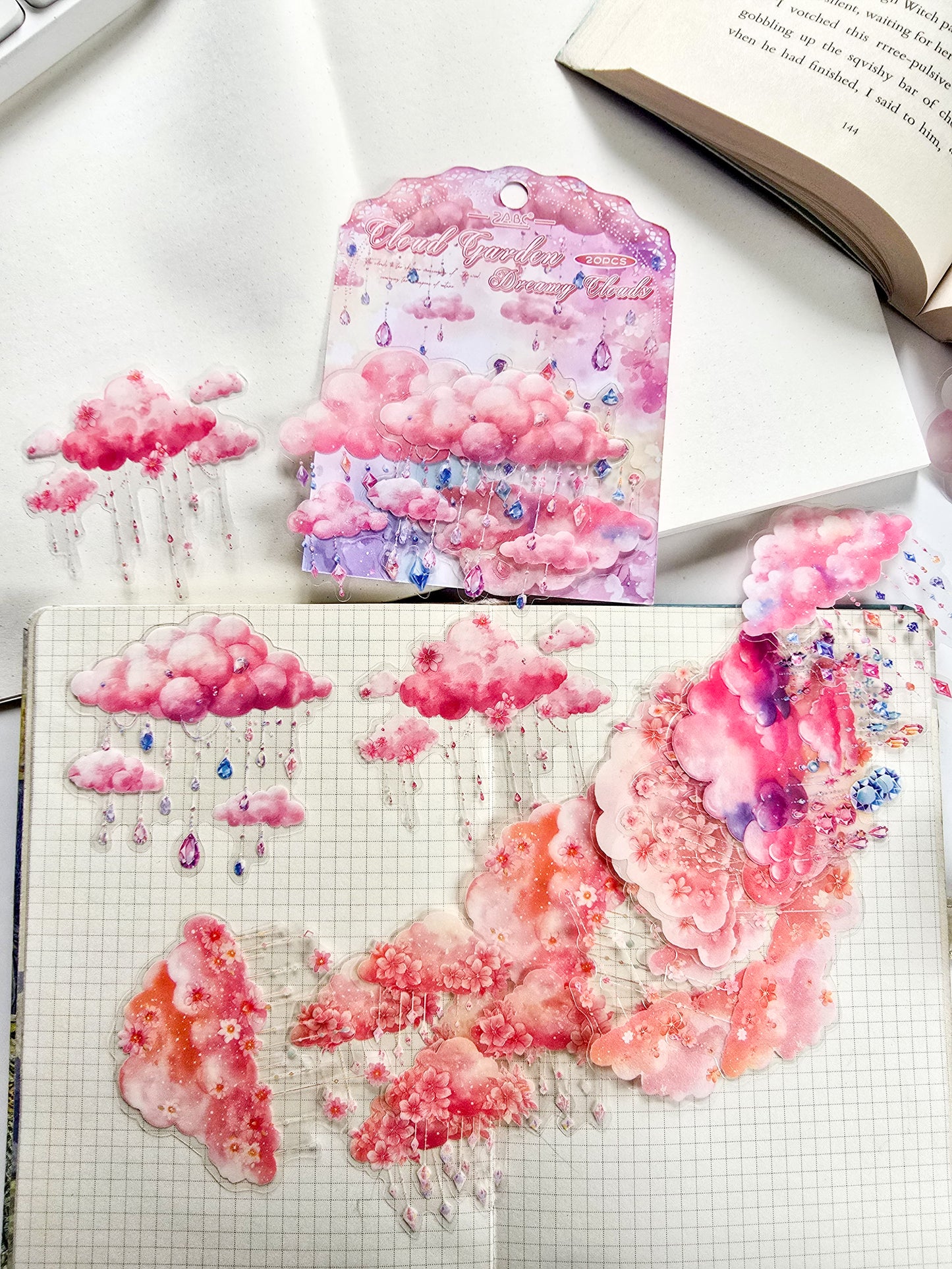 Korean-Style Decorative Stickers 20 Pcs | From A "Starry Sky" Or Similar Series.They Are Designed For DIY Crafts, Journaling, And Scrapbooking| Featuring Aesthetic PET Cloud And Sky Imagery |