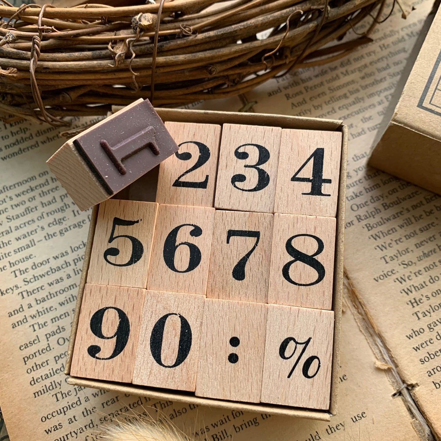 Number Wooden Stamp 12 Pcs ( stamp Size : 2.5x1.7x2.5 CM)