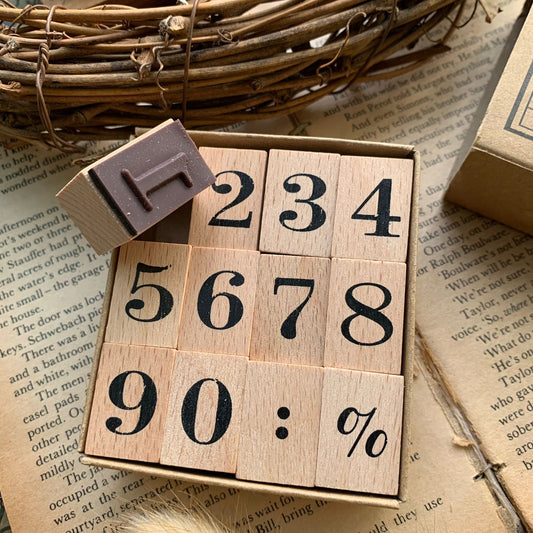 Number Wooden Stamp 12 Pcs ( stamp Size : 2.5x1.7x2.5 CM)