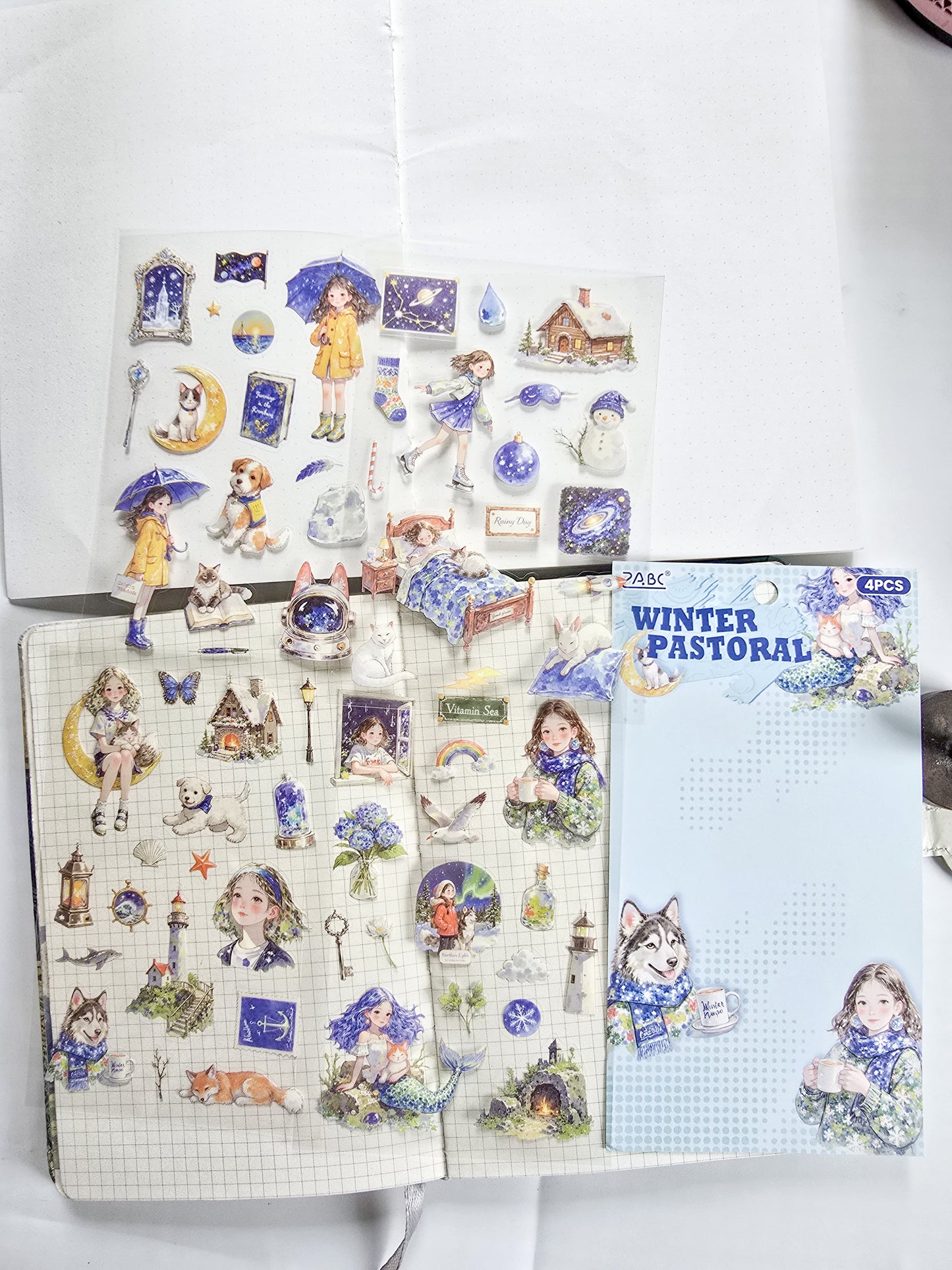 MQQL-604 | WINTER PASTORAL Girls Aesthetic PET Sticker | 4pcs Sticker | 100*150mm