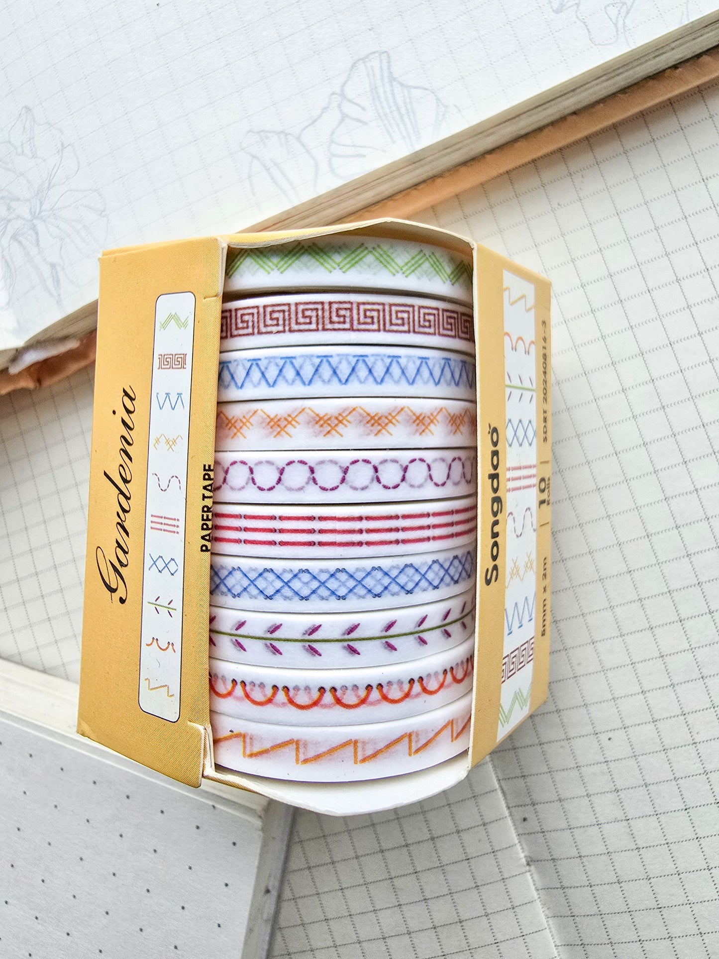 0816-3 Gardenia Thin Washi Tape Set of 10 Washi tapes | Japanese Washi Paper | 2 Meter each |
