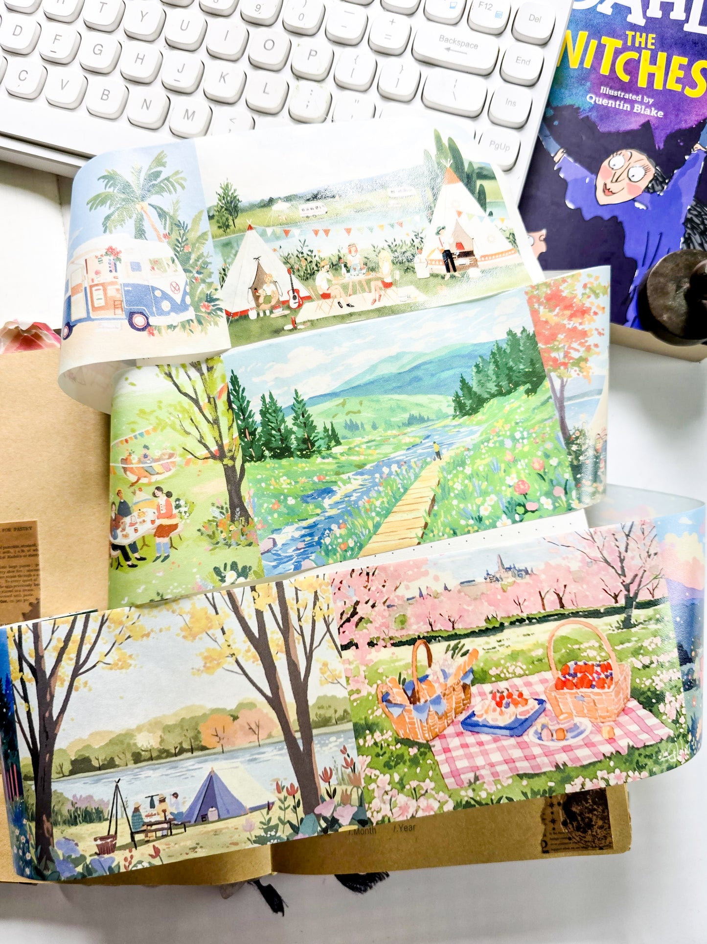 QQJG-201 | Branded Seeking Adventure In Happiness washi Tape | Rolls Are Designed For Journaling Scrapbooking And DIY Crafts | 1pcs Roll