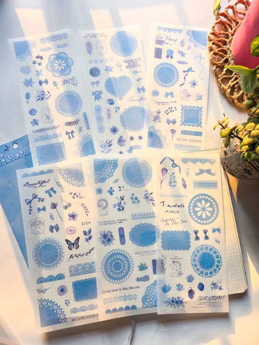 SCMJ605 - material pack watercolor dream series ins wind and paper hand curtain retro film DIY sticker | Blue