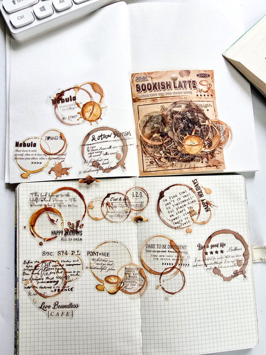 NXKJ -601 | BOOKISH LATTE LUXURIOS COFFEE TRACE SERIES EXQUISITE STICKERS 20 PCS | 70*70mm