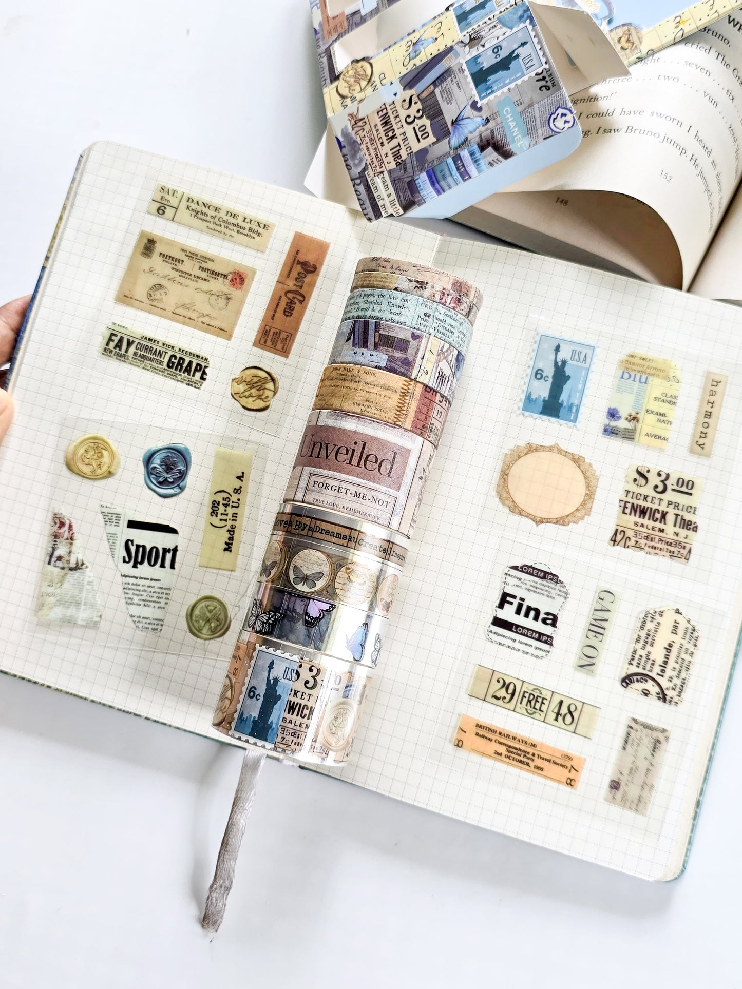 XM-JD3176A | Washi Tape With Sticker Set Box Kit, Which Includes Decorative Tapes In A Blue And Cream Aesthetic Package.