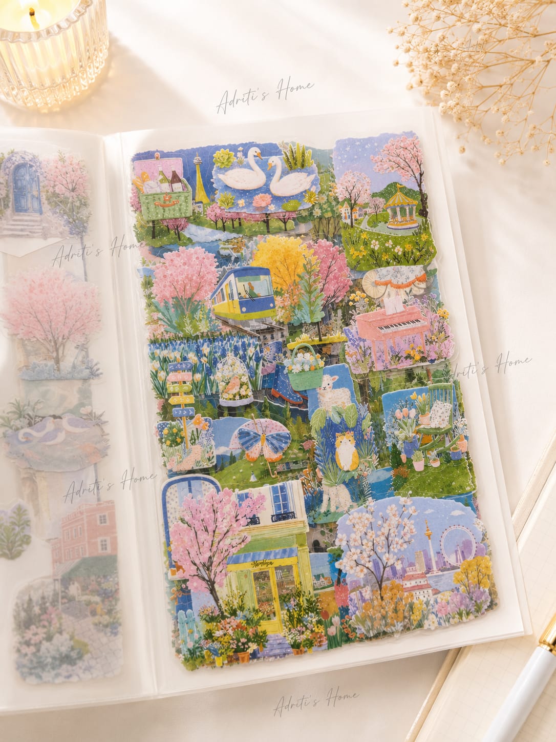 FGSJ- 401 | Aesthetic Sticker Book| Featuring 20 Pcs Scrapbook kit Includes Nature-Themed Scenes Like Green Fields Sticker Book |