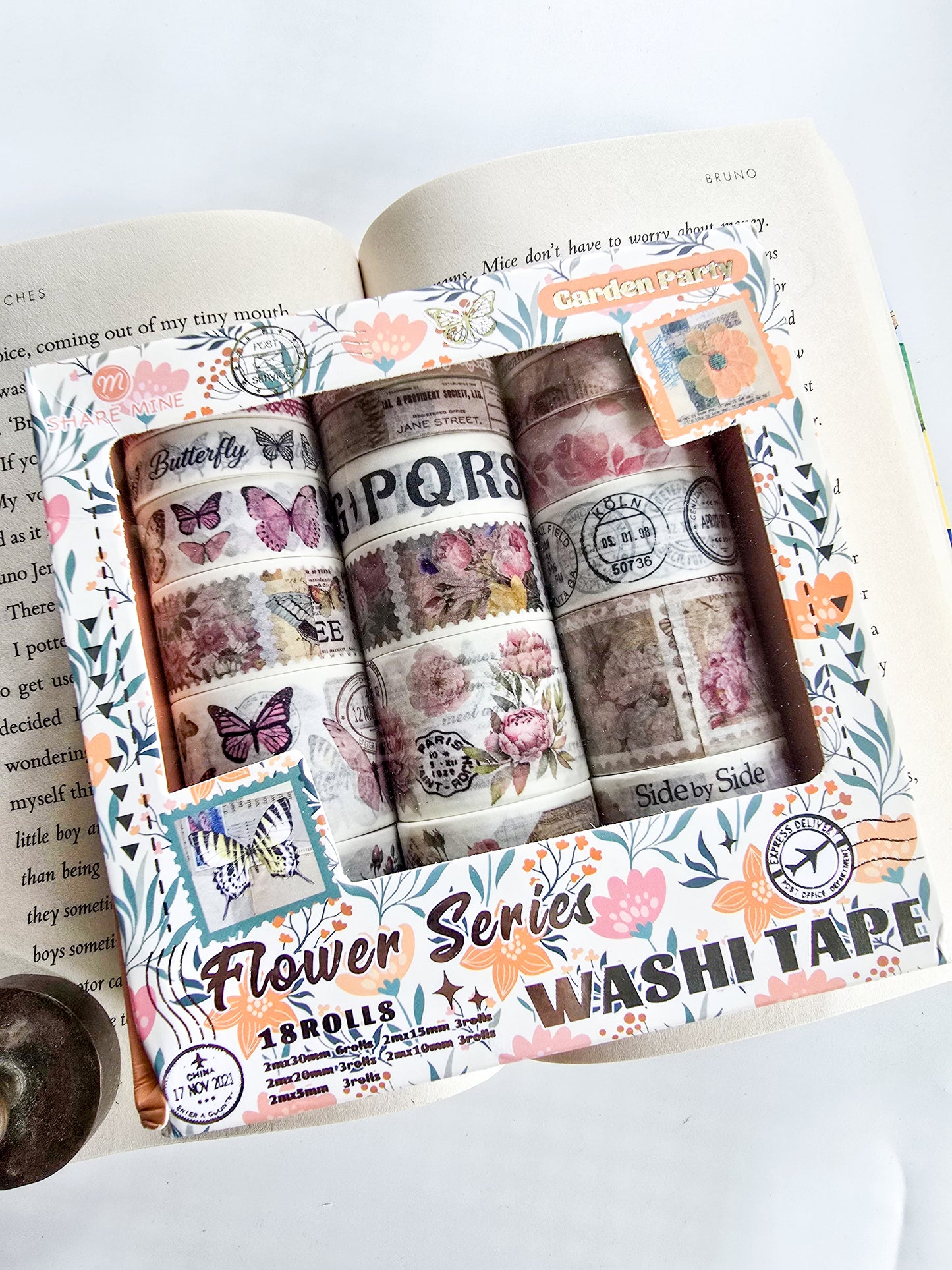 XM-JD3212 | Flower Series Vintage Washi Tape Set By Crafty Cuddle, Featuring 6pcs Set
