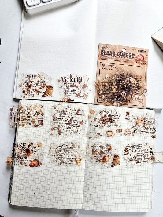 NXKJ-605 | CLEAR COFFEE LUXURIOS COFFEE TRACE SERIES EXQUISITE STICKERS 20 PCS | 70*70mm