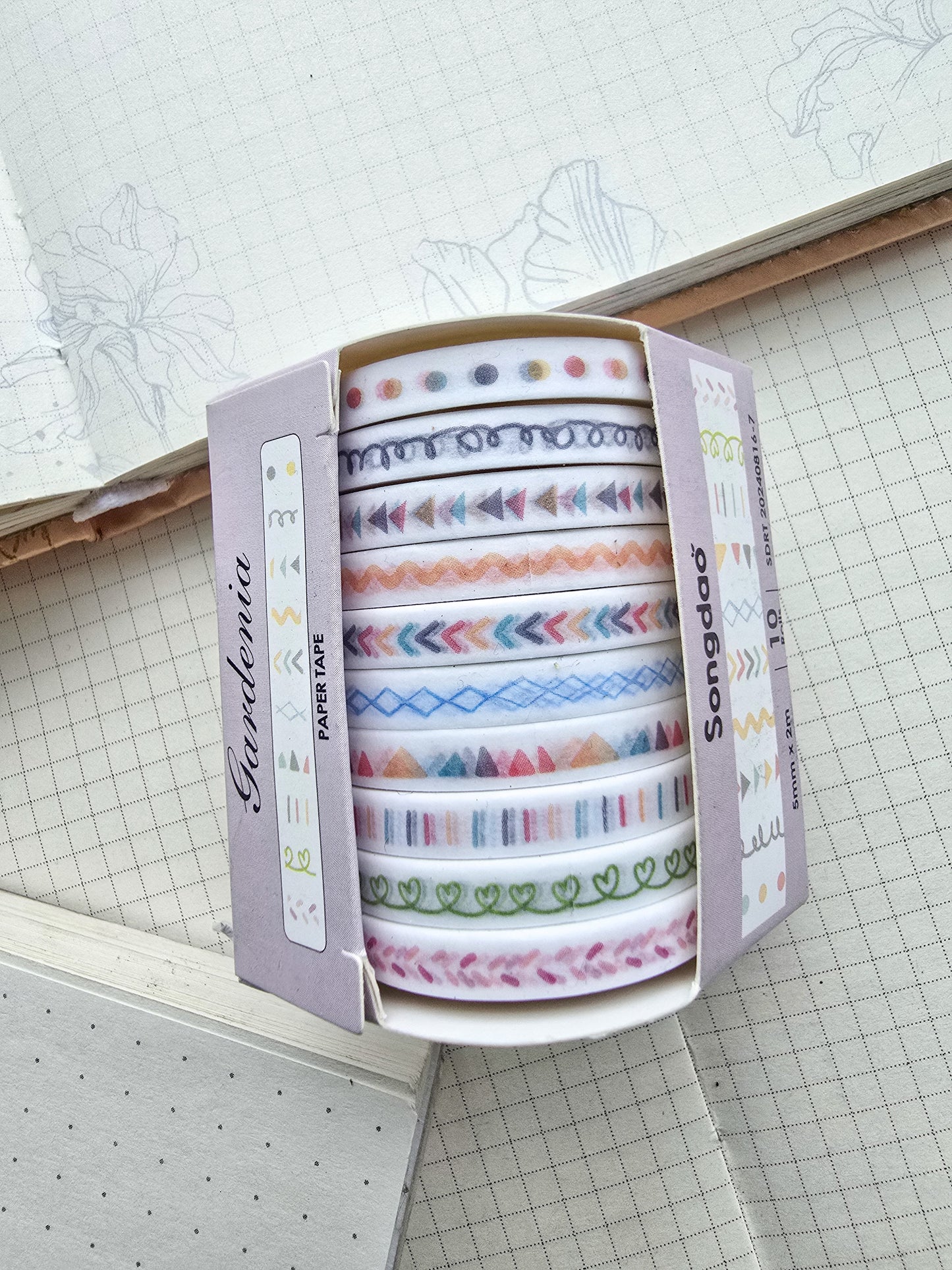 0816-7 Gardenia Thin Washi Tape Set of 10 Washi tapes | Japanese Washi Paper | 2 Meter each |