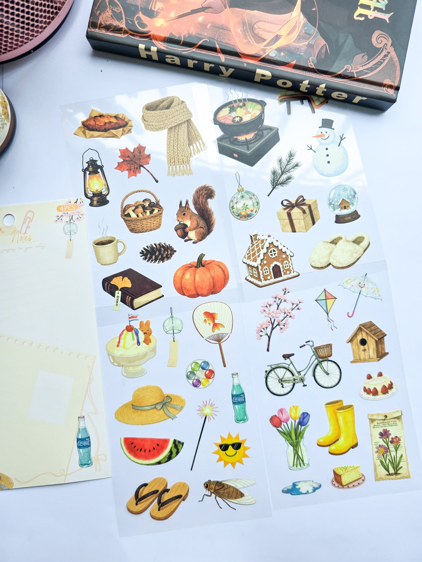 ZJSS-602 | Pre Cut Sticker | Monsoon Notes | Hold Four Seasons In Your Notes | 4 Pcs | 150*100