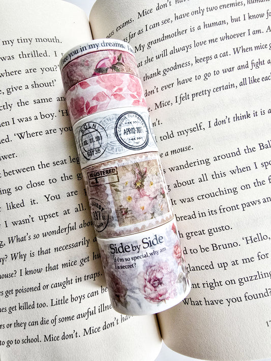 XM-JD3212 | Flower Series Vintage Washi Tape Set By Crafty Cuddle, Featuring 6pcs Set