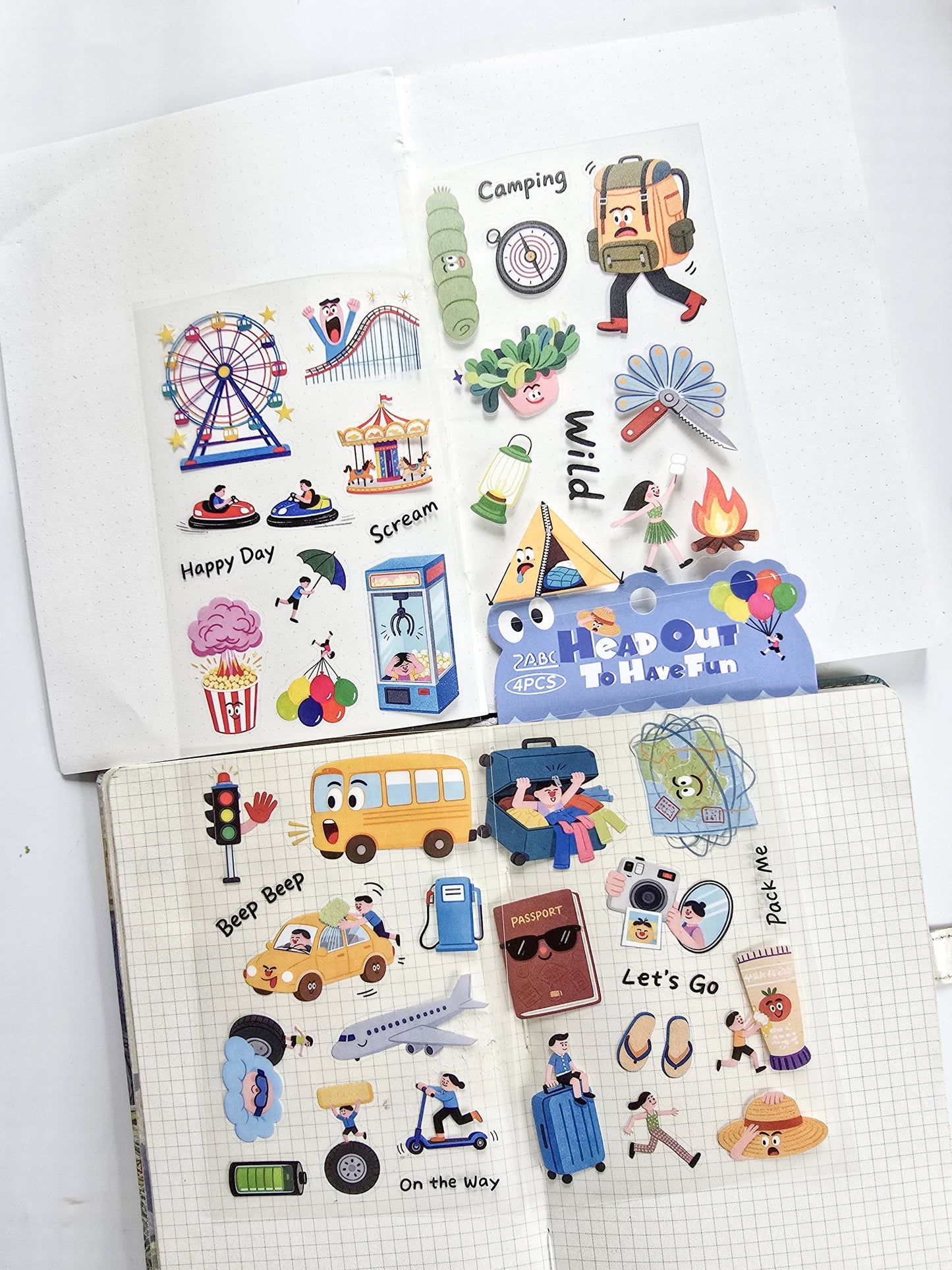 RCGQT-605 | Cartoon Pattern PET Sticker Head Out To Have Fun | 100*150mm
