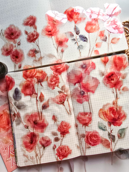 HCMG601 - sticker pack rainbow rose series of flowers waterproof pet hand account material sticker 15 into(Red)