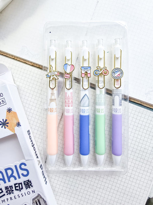 YS1090 | Kawaii Paris Theme stationery Gel Pens| 5pcs | 0.5mm