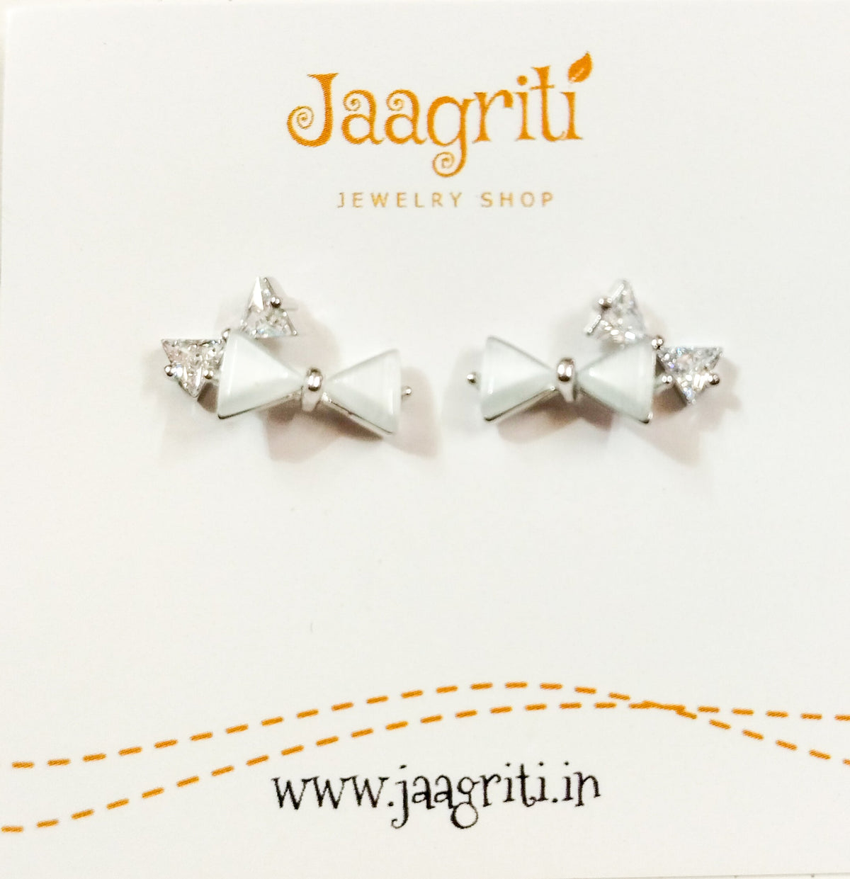 Silver Diamond Bow Design Earring