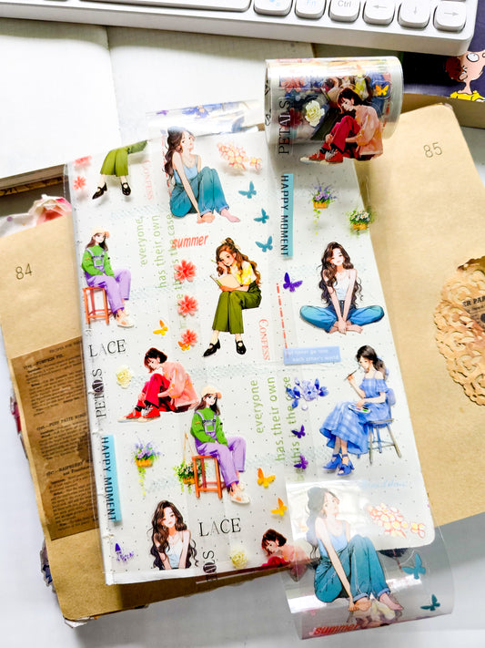 ZNLT-201 | Beautiful Beads Miss PET Washi Tape | Rolls Featuring illustrated anime girl Designs, Commonly Used For Journaling or Scrapbooking |