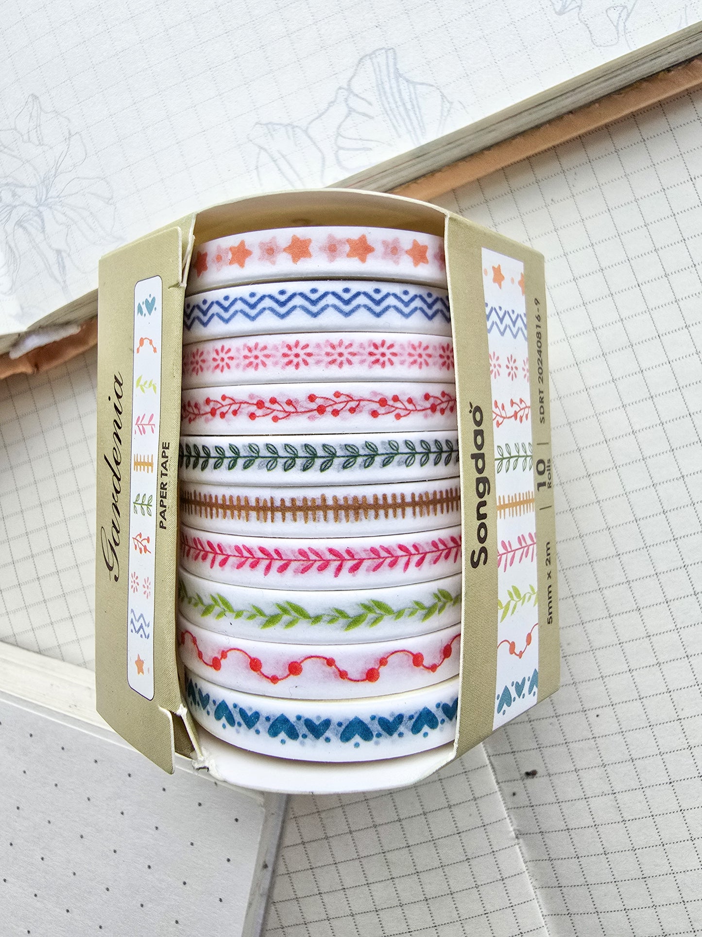 0816-9 Gardenia Thin Washi Tape Set of 10 Washi tapes | Japanese Washi Paper | 2 Meter each |