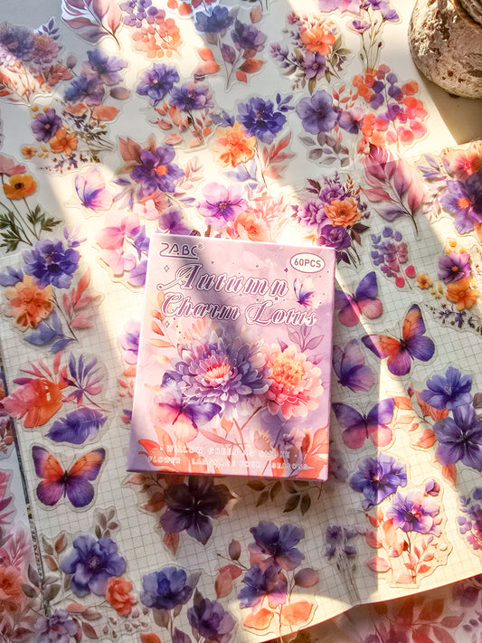 SJHY606|R-C| - Cross-border pet stickers four seasons flower language series creative flower theme handbook retro stickers 60 pieces into 6 types