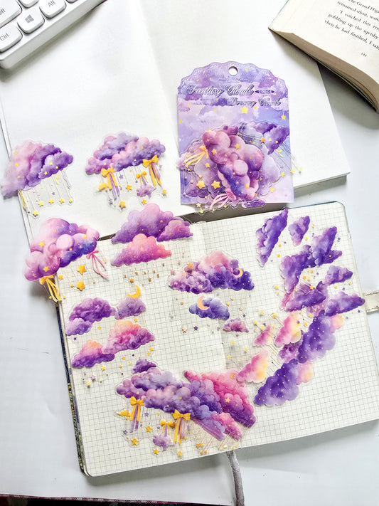 Korean-Style Decorative Stickers 20 Pcs | From A "Starry Sky" Or Similar Series.They Are Designed For DIY Crafts, Journaling, And Scrapbooking| Featuring Aesthetic PET Cloud And Sky Imagery |