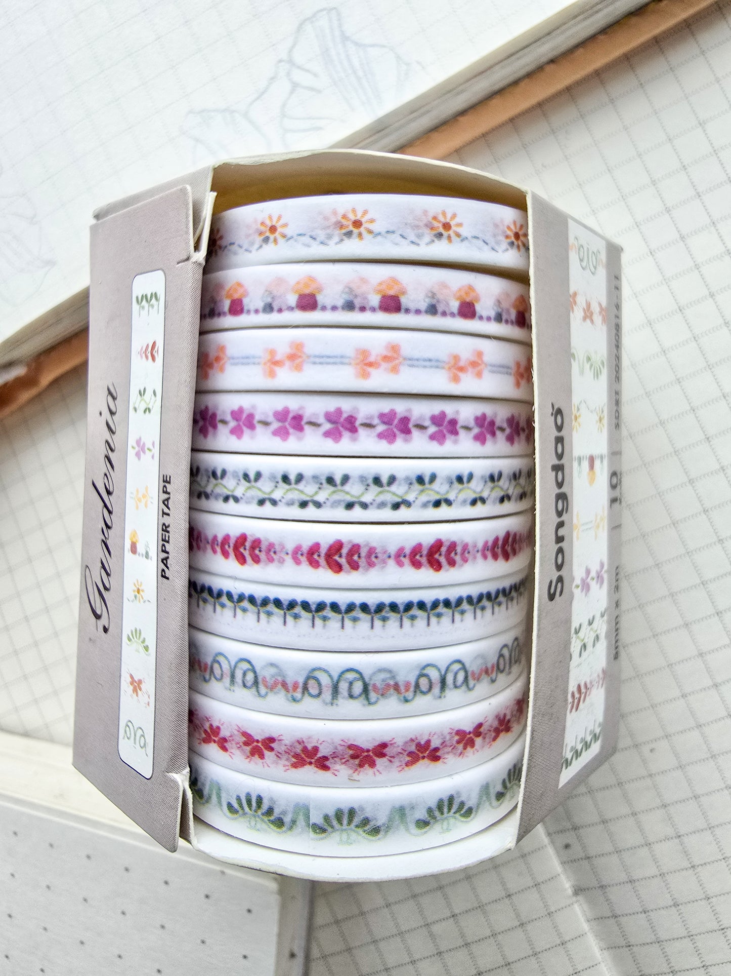 0816-11 Gardenia Thin Washi Tape Set of 10 Washi tapes | Japanese Washi Paper | 2 Meter each |