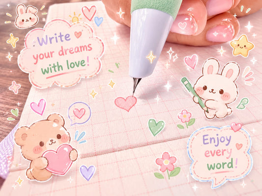 KBX6242cc | Pinteresty Click Fountain pen 2 pen set Green Panda | Blue Ink | Refillable 6 free cartridges & 1 Nib Polish