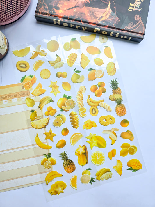 GQSG-603 | Golden Fruit Notes Sticker| PET |Pre Cut Sticker 4Pcs Sticker Set | 100* 150mm |