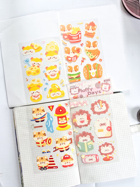 TMTY-606| PET | Cute Sticker|Kawaii |Fluffy Days | 4 Pcs Sticker | 150*100mm