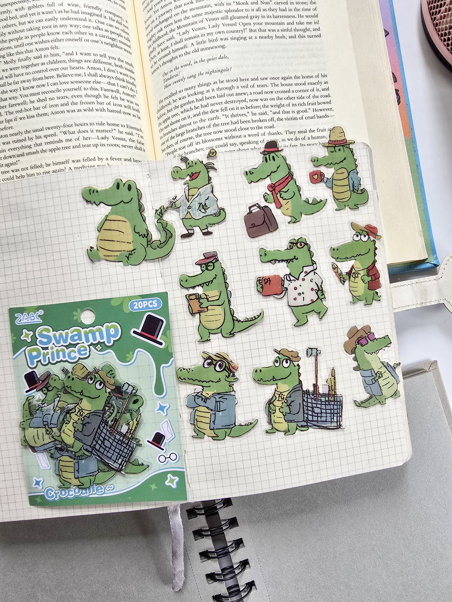 DWHXQ-602 | PET | Cute Sticker| Swamp Prince| Crocodile | 20 Pcs Sticker | 50*50mm