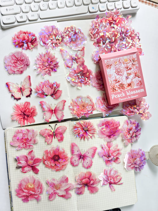FHRY-602 | Peach Blossom Flowers In Bloom PET Sticker | 60pcs Sticker