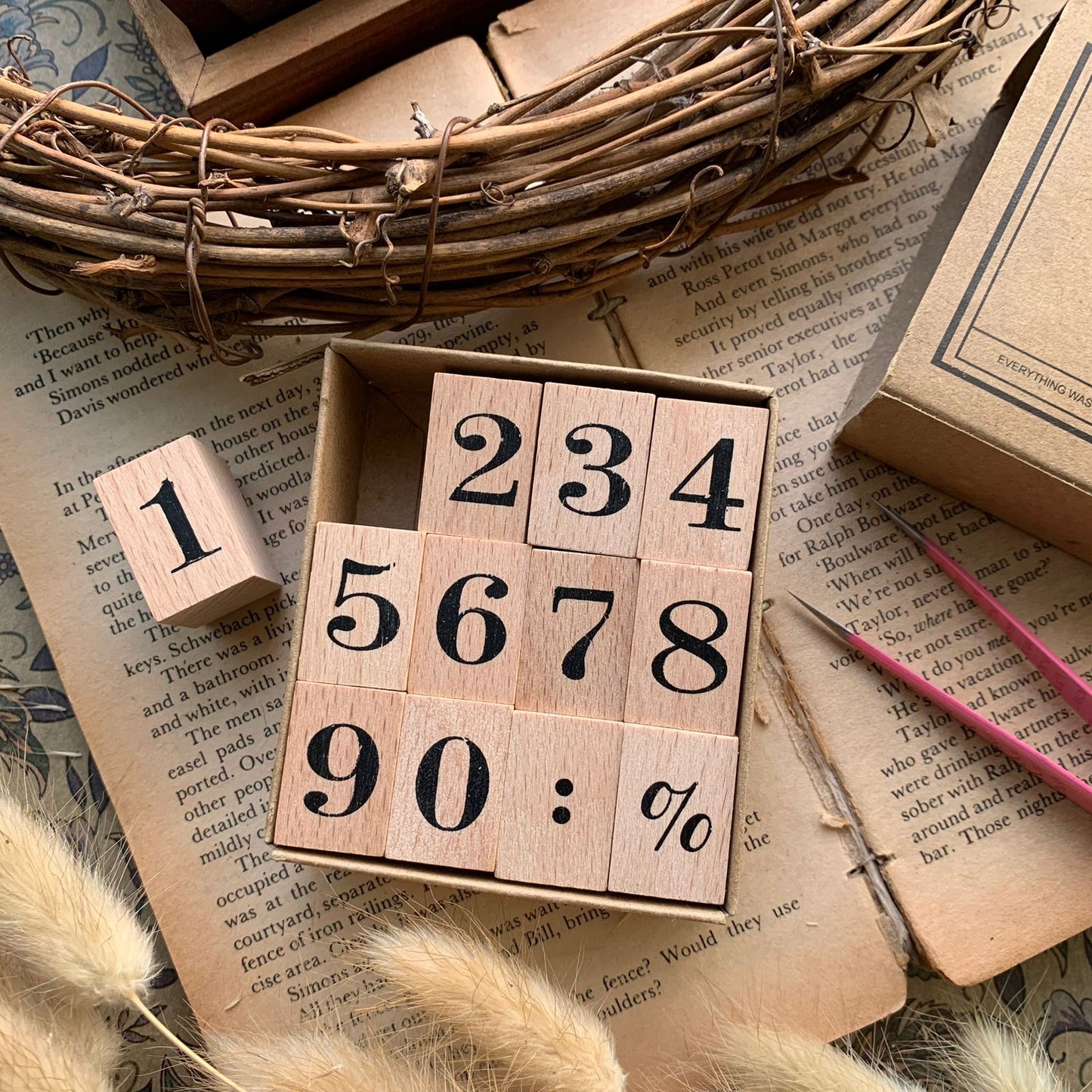 Number Wooden Stamp 12 Pcs ( stamp Size : 2.5x1.7x2.5 CM)