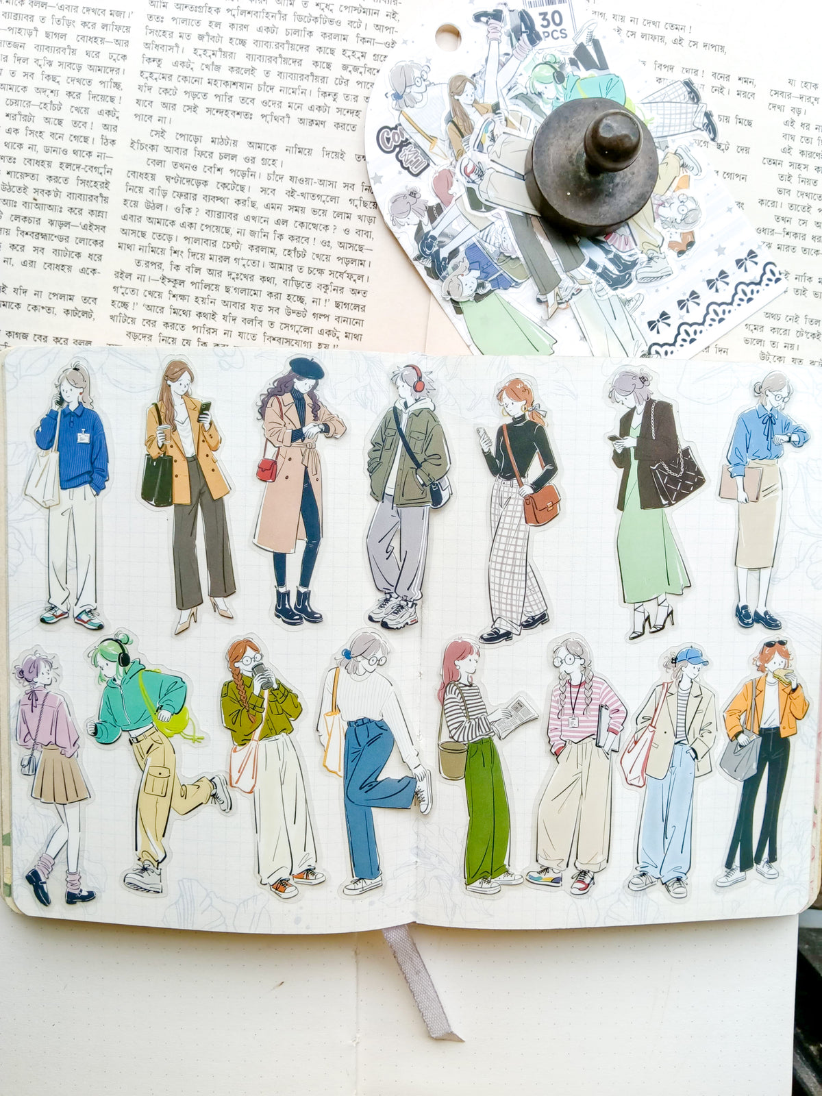 YRSH-606 |Commute Thoughts Character Sticker 30Pcs PET | 70* 80mm