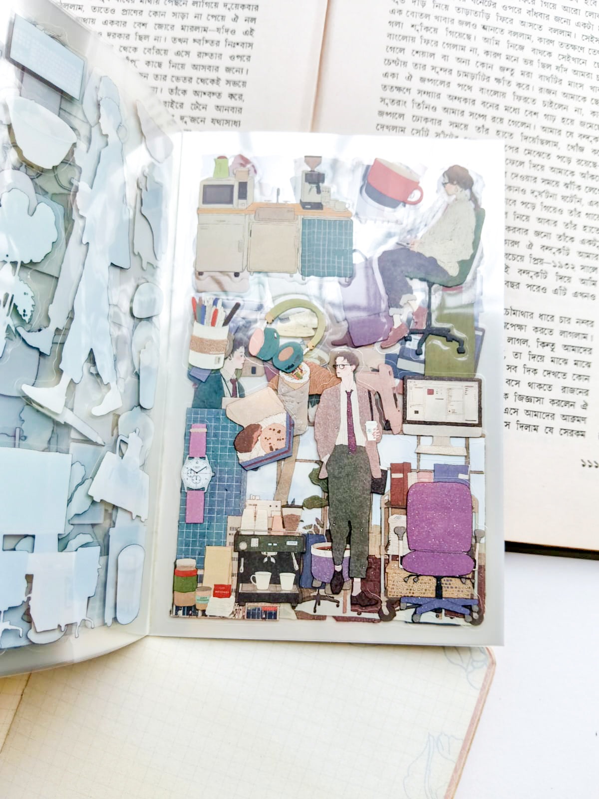 MLSHL-401 | Action Space Character Sticker Book Over 400 Aesthetic PET Sticker daily-life themed | 100* 150mm 20Pcs